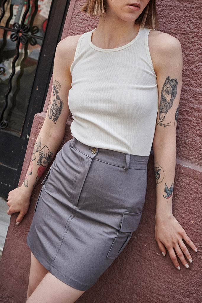 Retro Gray Cargo Mini Skirt