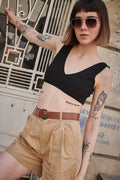 Retro Design Black Crop Top