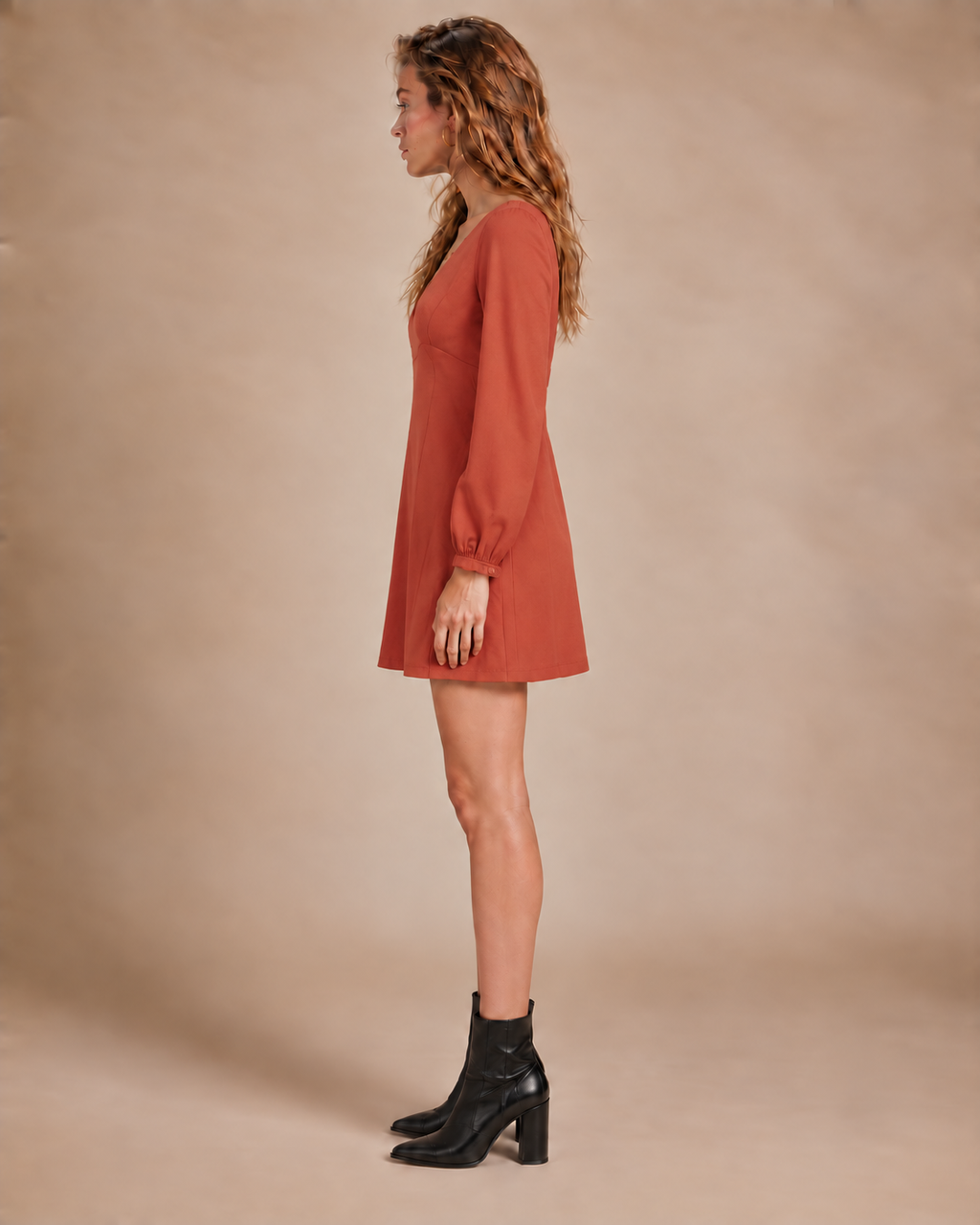 Reddish Brown 70s Patterned Cotton Linen Boho Dress