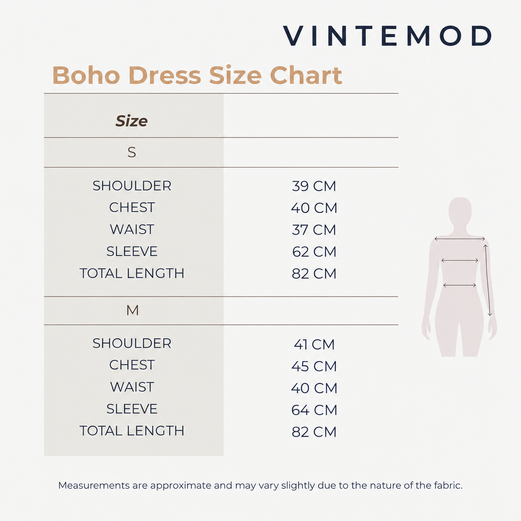 boho dress size chart by vintemod