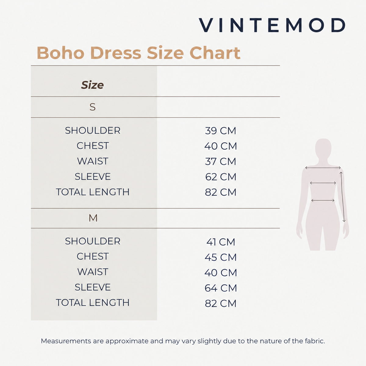 boho dress size chart by vintemod