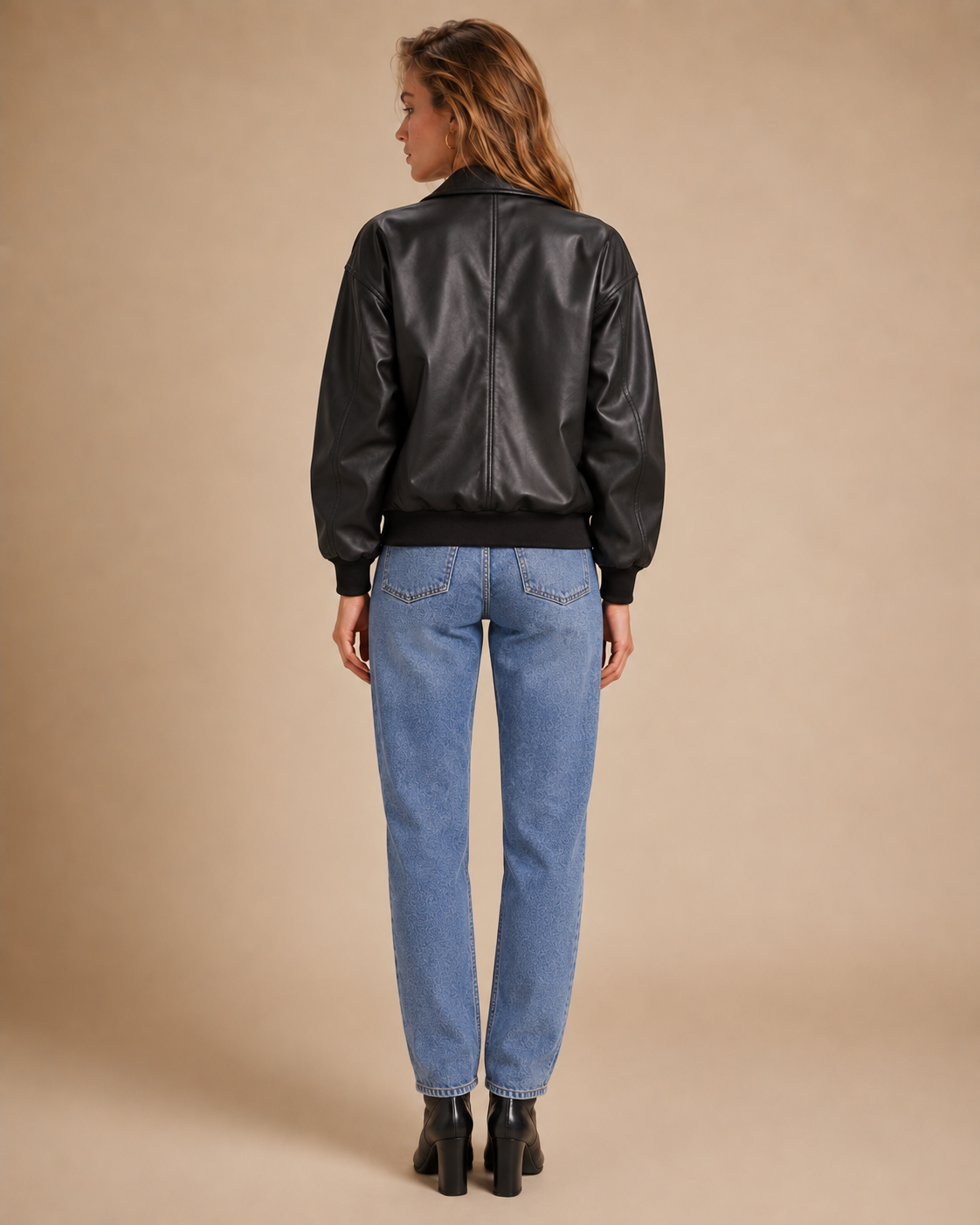 Unisex Black Vegan Leather Aviator Bomber Jacket Oversized Fit
