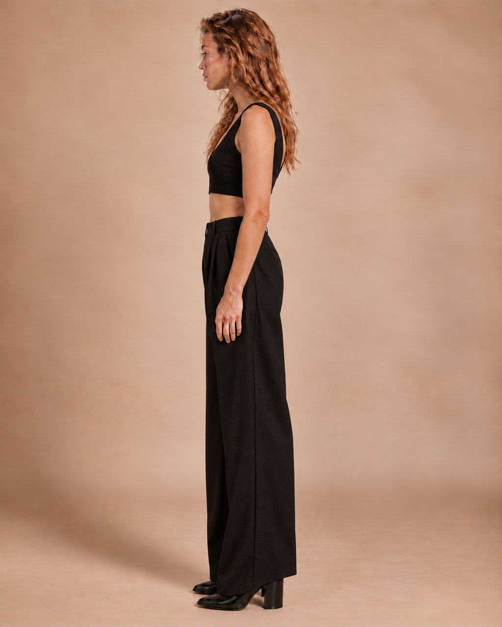 Women's Black Ribbed Cotton Double V-Neck Crop Top