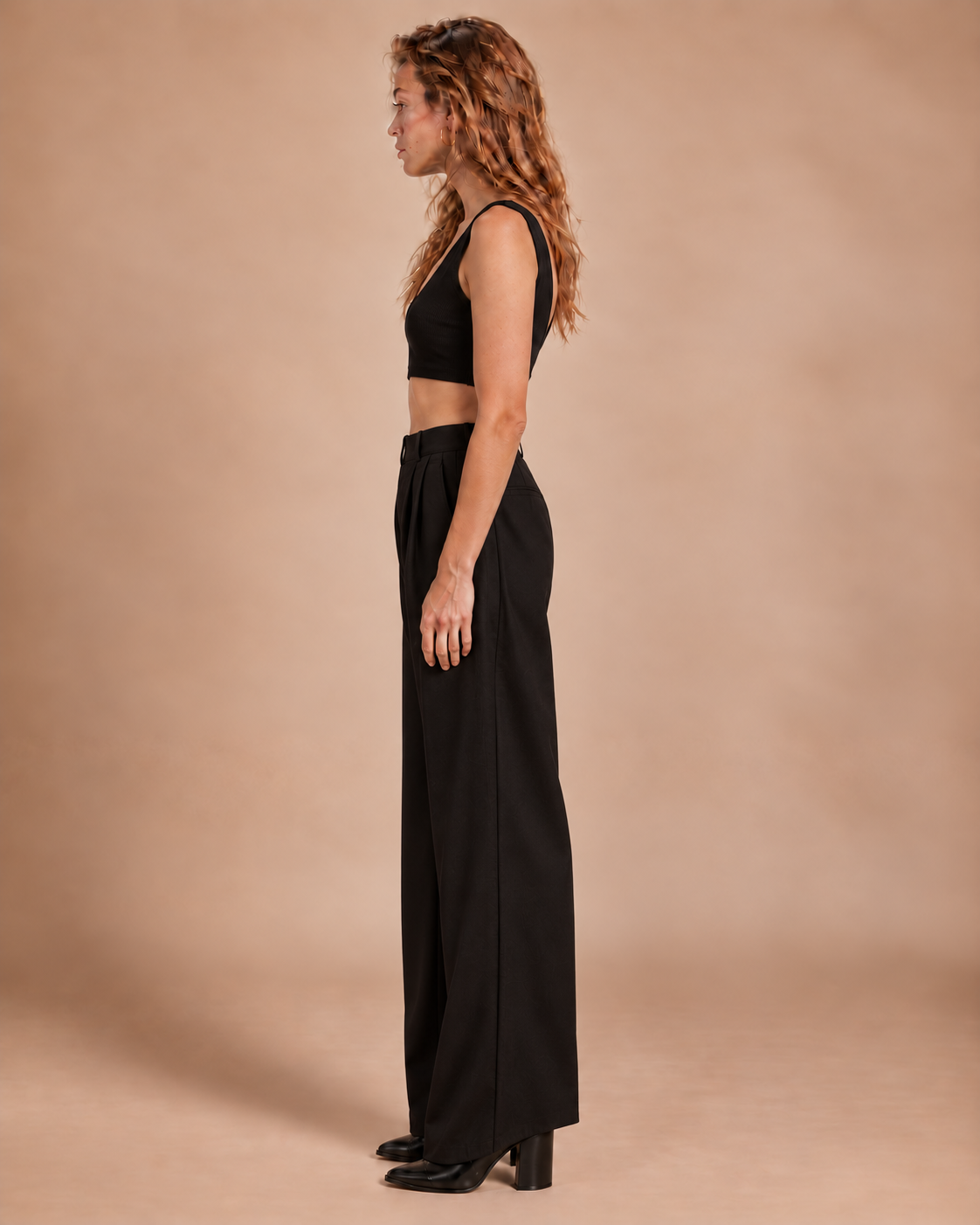 Women's Black Ribbed Cotton Double V-Neck Crop Top