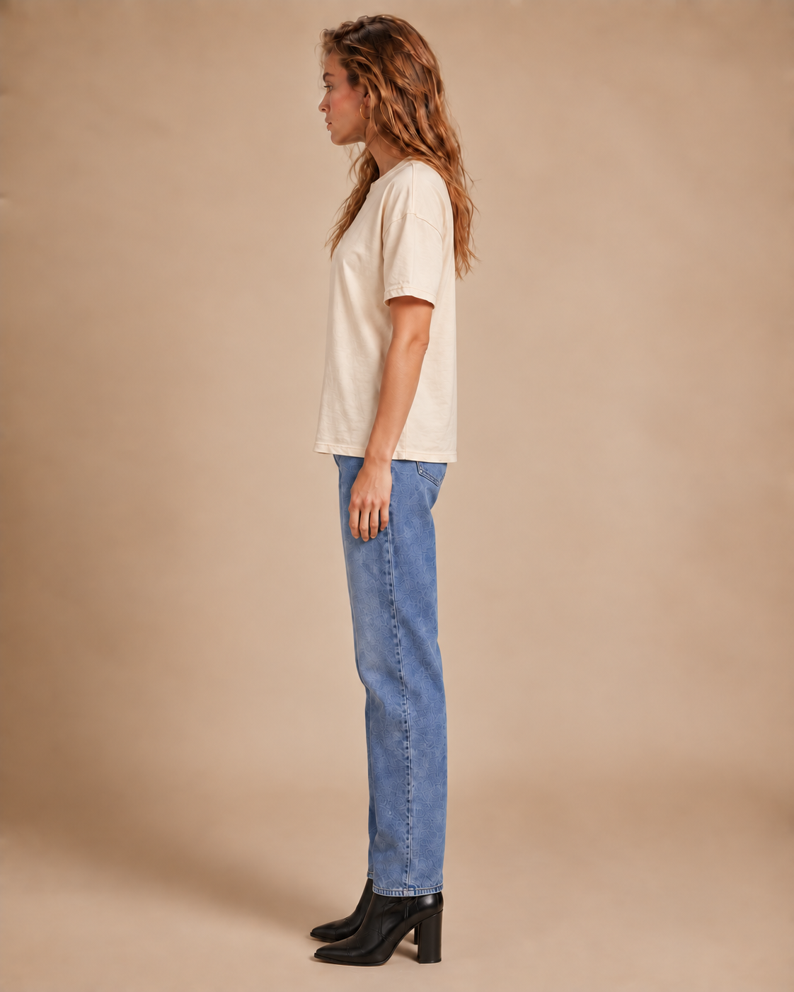 Unisex Beige Oversized Cotton T-Shirt One Size