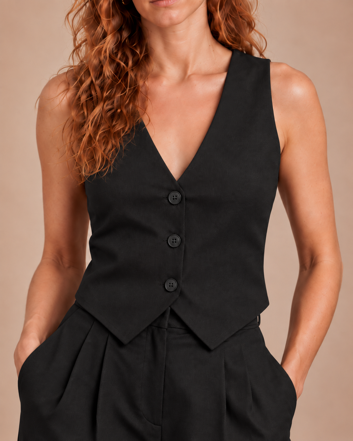 Women's Black Cotton Vest & Wide-Leg Trousers Set